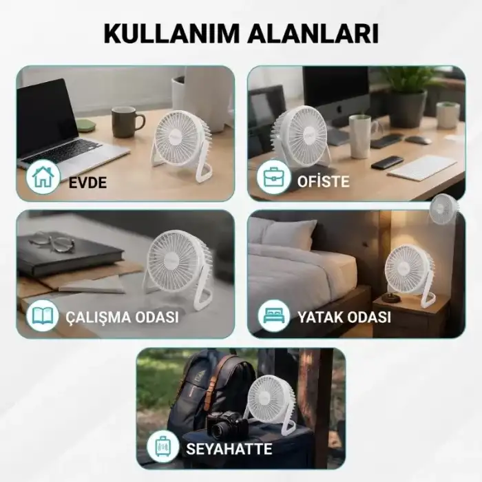 AsilTech Masaüstü Mini USB Fan - PVC Gövdeli - 360° Ayarlanabilir