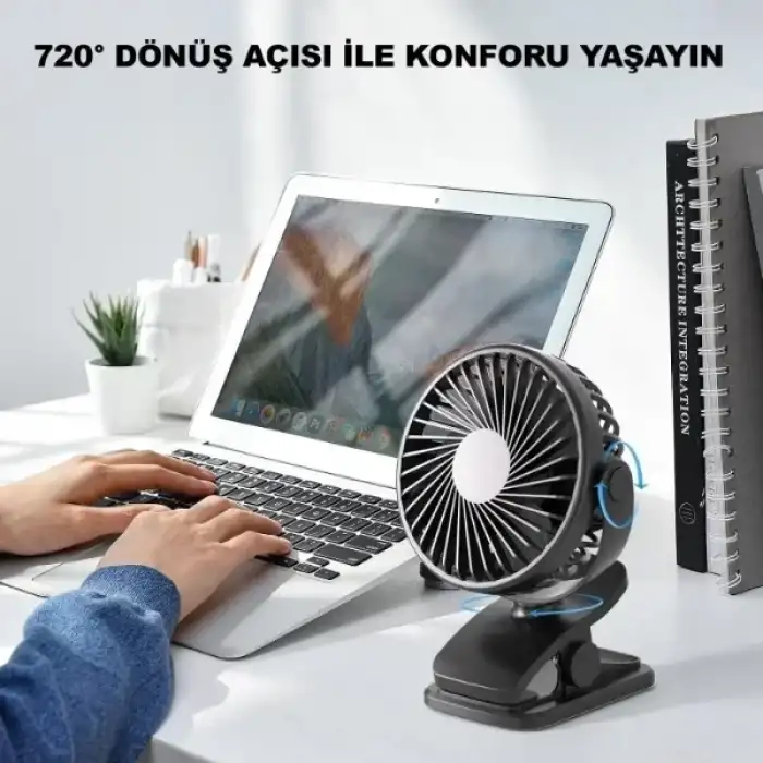 AsilTech Masaüstü Şarjlı Klipsli Portatif Fan