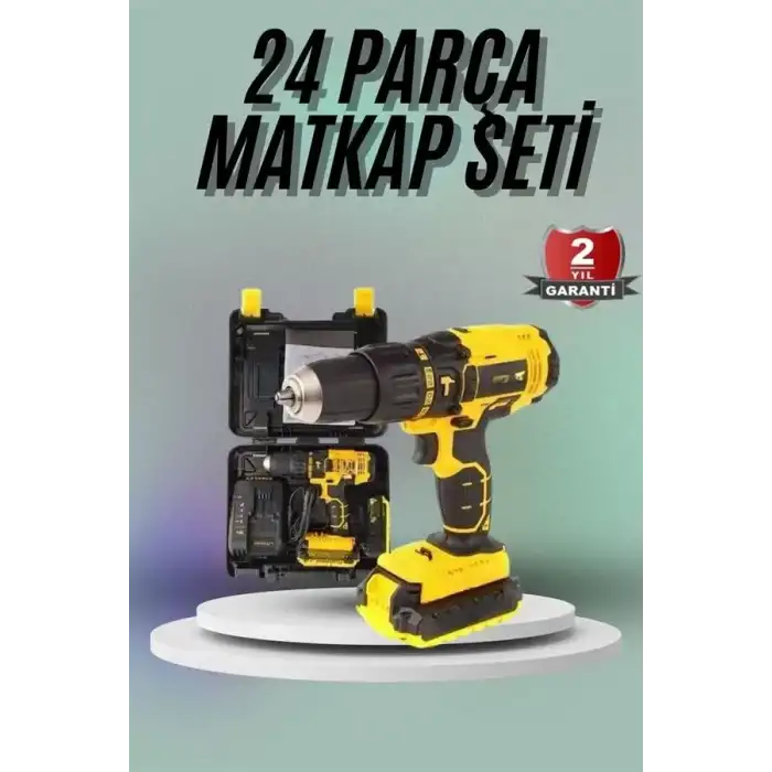 AsilTech Matkap Seti 24 Parça Çift Bataryalı Darbeli Led Işıklı Vidalama