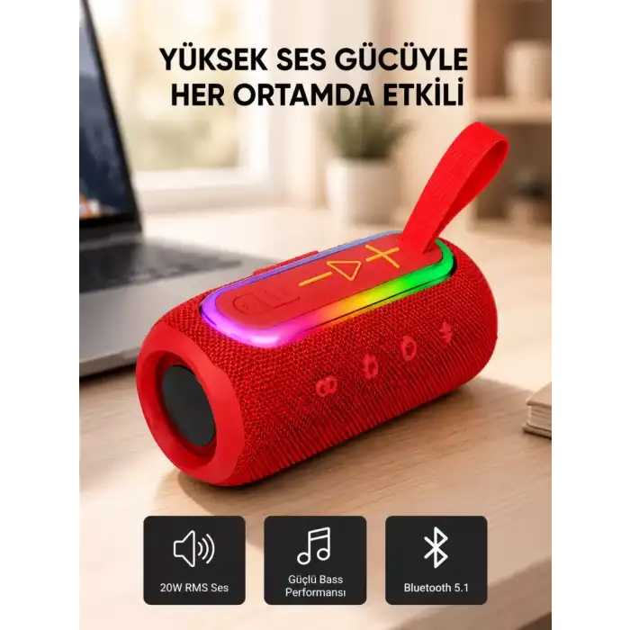 AsilTech Mavi Taşınabilir Bluetooth Hoparlör Kompakt Tasarım ve Güçlü Ses