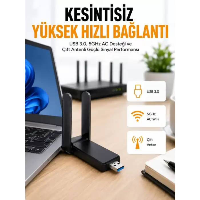 AsilTech Mbps Wifi Alıcı Kablosuz Wifi Adaptörü Çift Band Çift Antenli Yeni Nesil