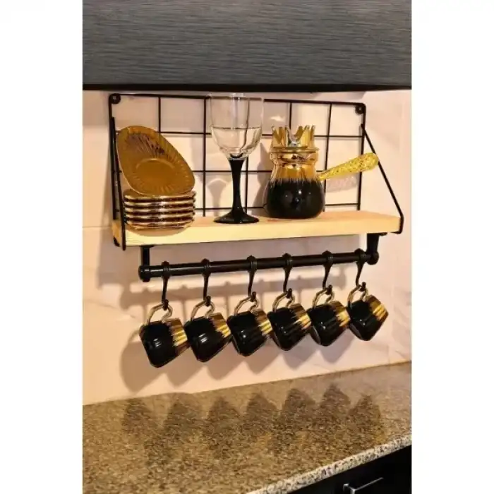 AsilTech Metal Askılıklı Kahve Köşesi Rafı