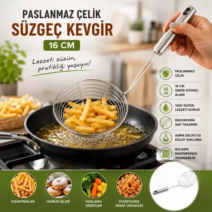 AsilTech Metal Kevgir - Paslanmaz Çelik - 16 cm
