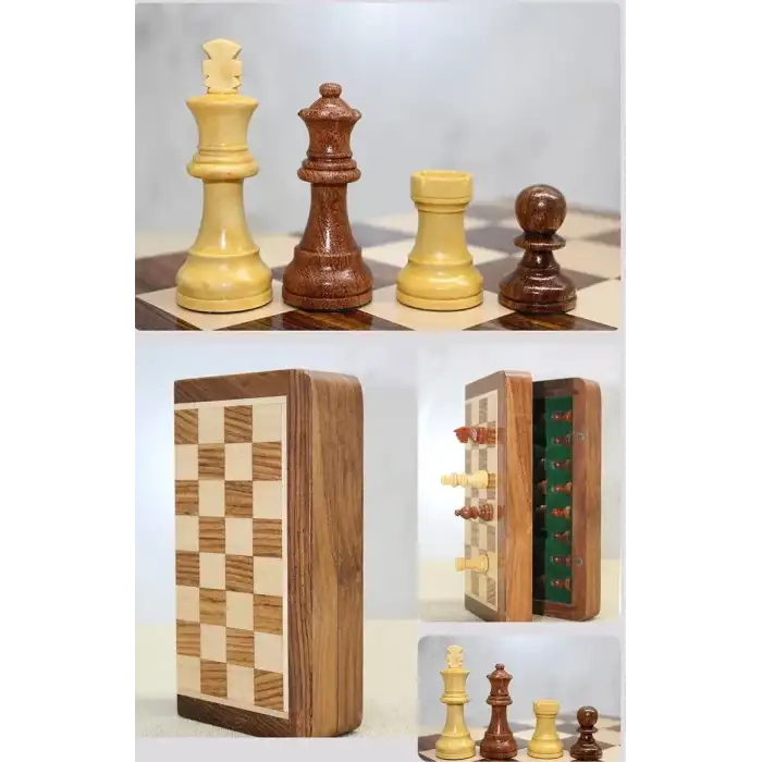 AsilTech Mıknatıs Taşlı Ahşap Katlanabilir Kutulu Satranç Seti 12.5 cm