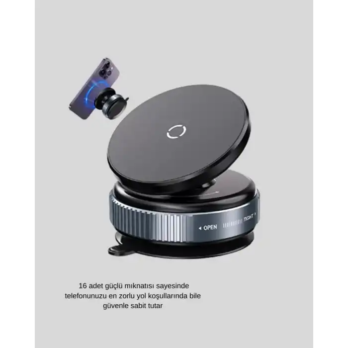 AsilTech Mıknatıslı Araç Telefon Tutucu Vakum Teknolojili 360° Ayarlanabilir