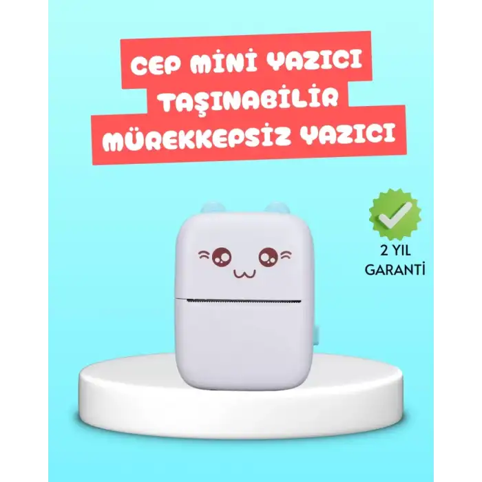 AsilTech Mini Termal Yazıcı Kablosuz Taşınabilir Bluetooth Bağlantılı 200 DPI