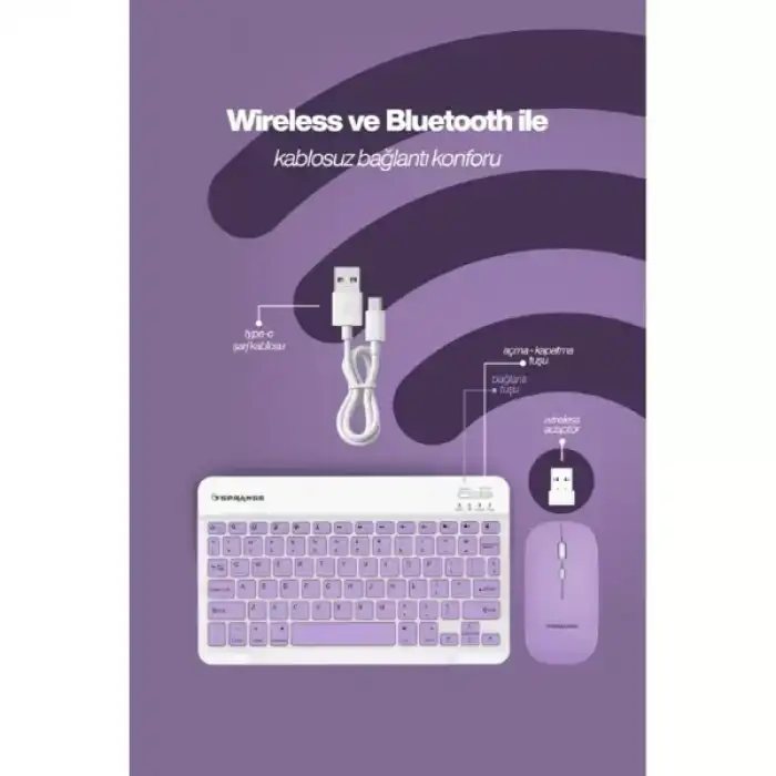AsilTech Mor Kablosuz Klavye Ve Mouse Seti