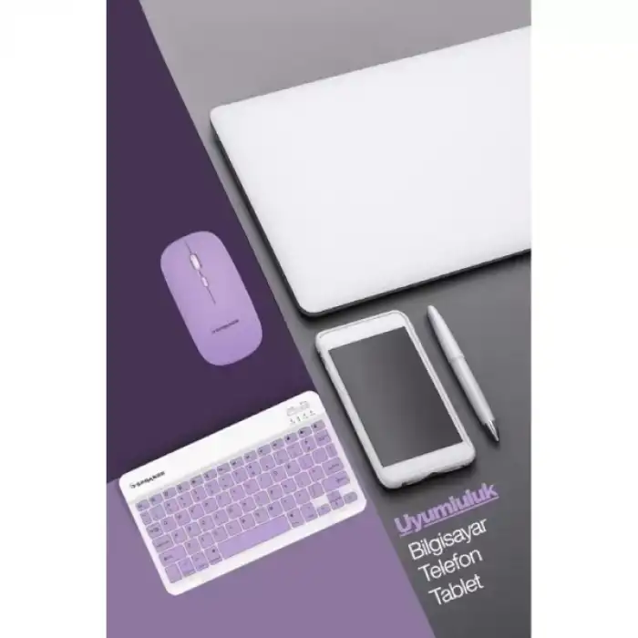 AsilTech Mor Kablosuz Klavye Ve Mouse Seti