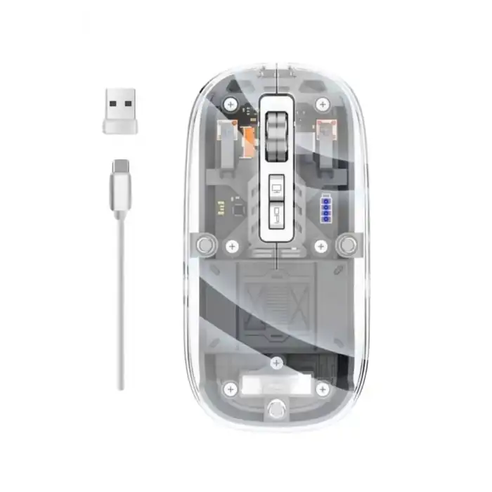 AsilTech Mouse Fare Kablosuz Mouse Fare Şarjlı Bluetooth Sessiz 5 Tuşlu Şeffaf