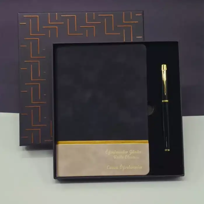 AsilTech Öğretmenler Günü Özel Siyah Deri Defter Ve Metal Roller Kalem Hediye Seti