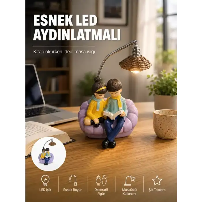 AsilTech Okuyan Çift Figürlü Dekoratif Gece Lambası Hediye Seçeneği