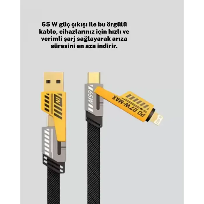AsilTech Örgülü Tasarım 4’ü 1 Arada USB-C Lightning Hızlı Şarj Kablosu