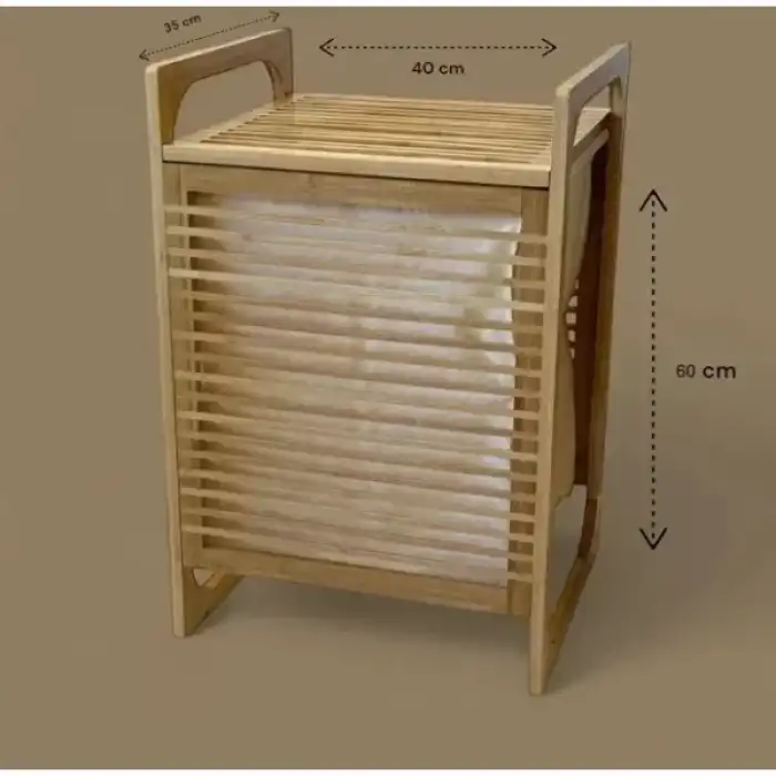 AsilTech Orta Boy Ahşap Bambu Kirli Sepeti 40x35x60