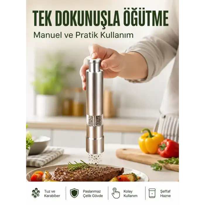 AsilTech Orta Boy Kararbiber ve Tuz Öğütücü – Kolay Kullanım, Şık Tasarım Yeni Nesil