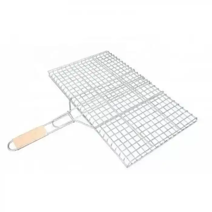AsilTech Orta Boy Mangal Izgarası - 40x30 cm - Ahşap Saplı
