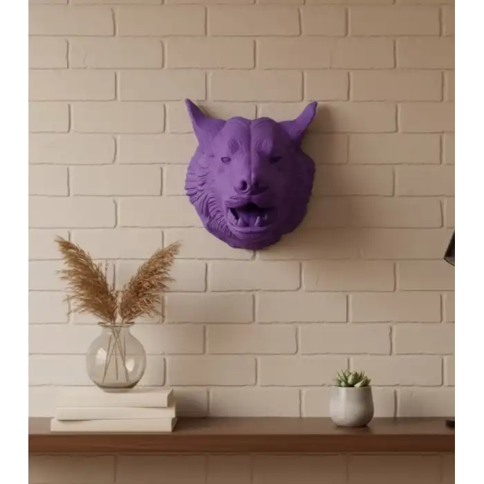 AsilTech Özel Seri Mor Kurt Duvar Süsü Hediyelik Dekoratif Asılabilir Heykel