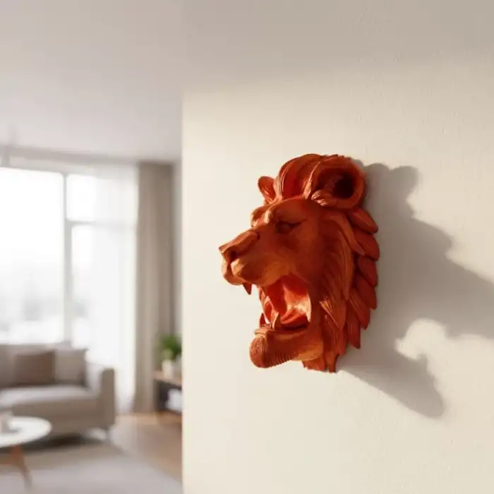 AsilTech Özel Tasarım 3D Aslan Figürü Duvar Süsü Dekoratif Heykel 20x21 cm