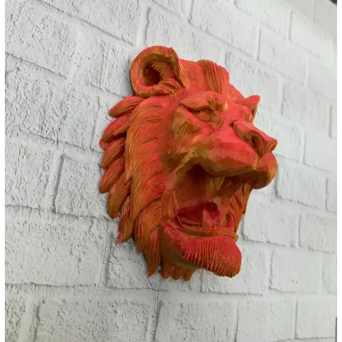 AsilTech Özel Tasarım 3D Aslan Figürü Duvar Süsü Dekoratif Heykel 20x21 cm