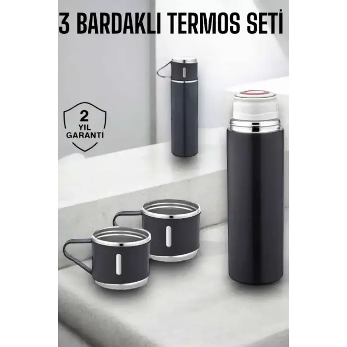 AsilTech Paslanmaz Çelik 3’lü Termos Seti Vakumlu ve 8 Saat Isı Koruma