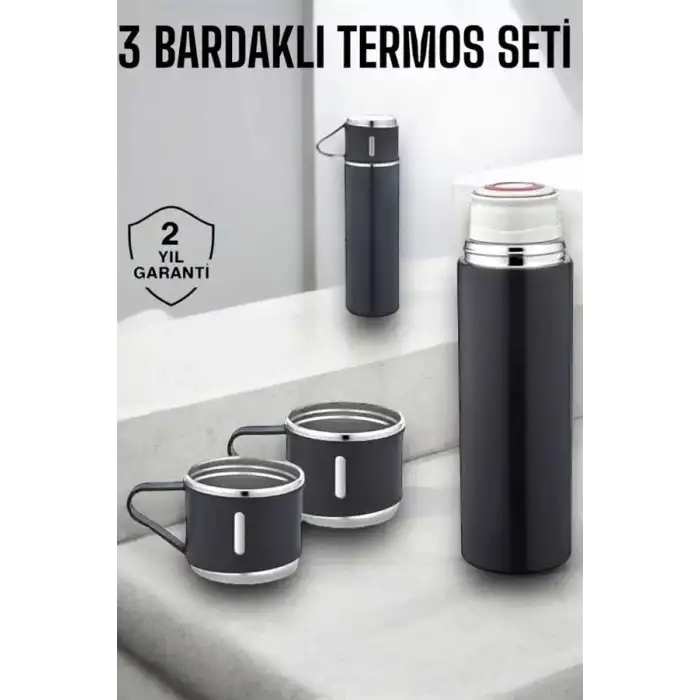 AsilTech Paslanmaz Çelik 3’lü Termos Seti Vakumlu ve 8 Saat Isı Koruma