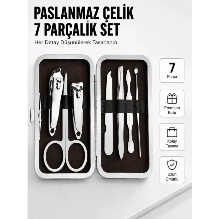AsilTech Paslanmaz Çelik Kişisel Bakım Seti – 7 Parça