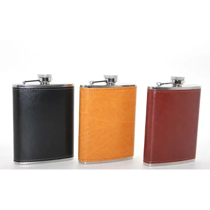 AsilTech Paslanmaz Çelik Tekli 8 Oz Derili Matara