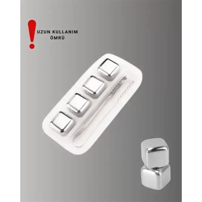 AsilTech Paslanmaz Çelikten Üretilmiş Metal Buz Küpü Seti ve Buz Klipsi