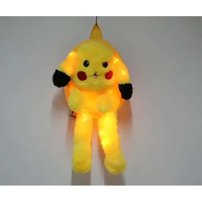 AsilTech Peluş Işıklı Oynar Kulaklı Pikachu Sırt Çantası
