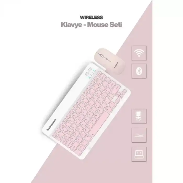 AsilTech Pembe Kablosuz Klavye Ve Mouse Seti
