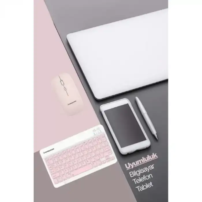 AsilTech Pembe Kablosuz Klavye Ve Mouse Seti