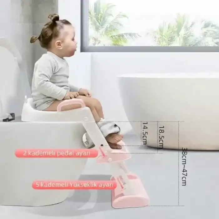 AsilTech Pembe Merdivenli Çocuk Klozet Tuvalet Eğitimi Aparatı