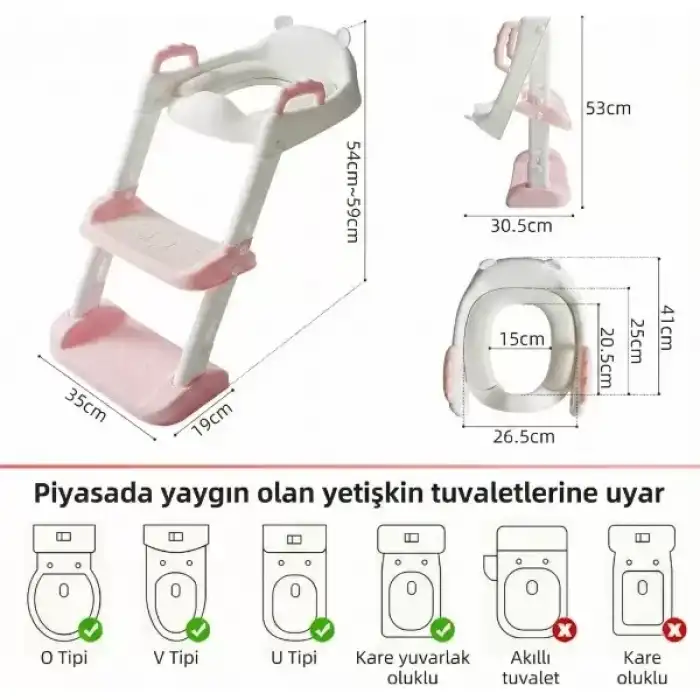AsilTech Pembe Merdivenli Çocuk Klozet Tuvalet Eğitimi Aparatı
