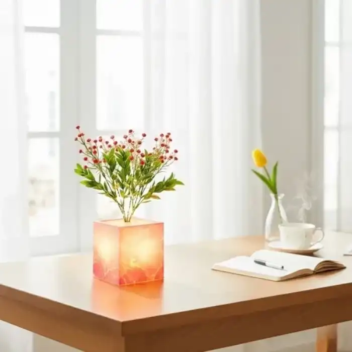 AsilTech Pembe Saksılı LED Yapay Çiçek