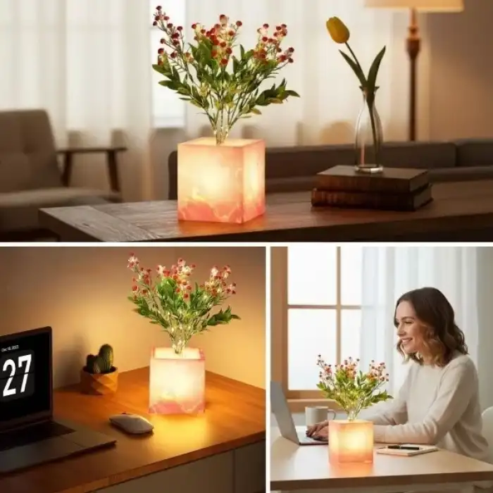 AsilTech Pembe Saksılı LED Yapay Çiçek