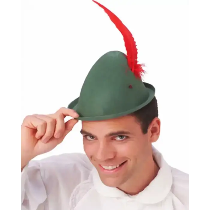 AsilTech Peter Pan Şapkası Yeşil Renk Kırmızı Tüylü