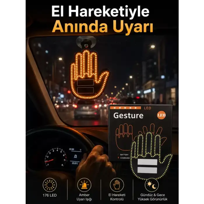 AsilTech Pilli Led Işık Araç Camı İçin Uzaktan Kumandalı El Simgesi