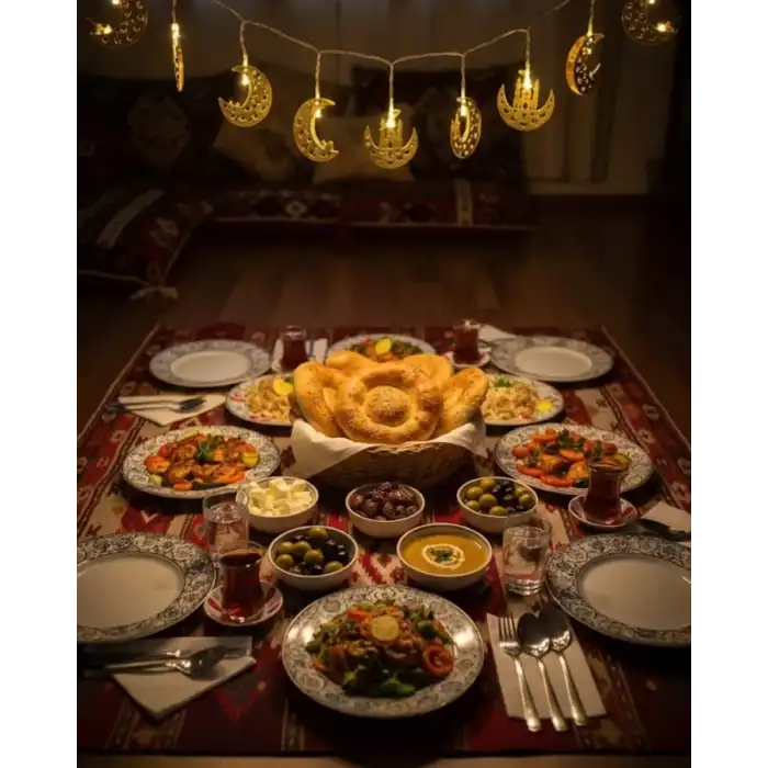 AsilTech Pilli Minareli Hilal LED Işık Gold Metal Ramazan Dekorasyonu