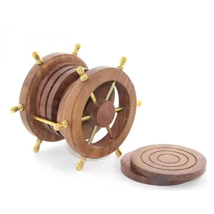 AsilTech Pirinç Dümenli Ahşap Bardak Altı