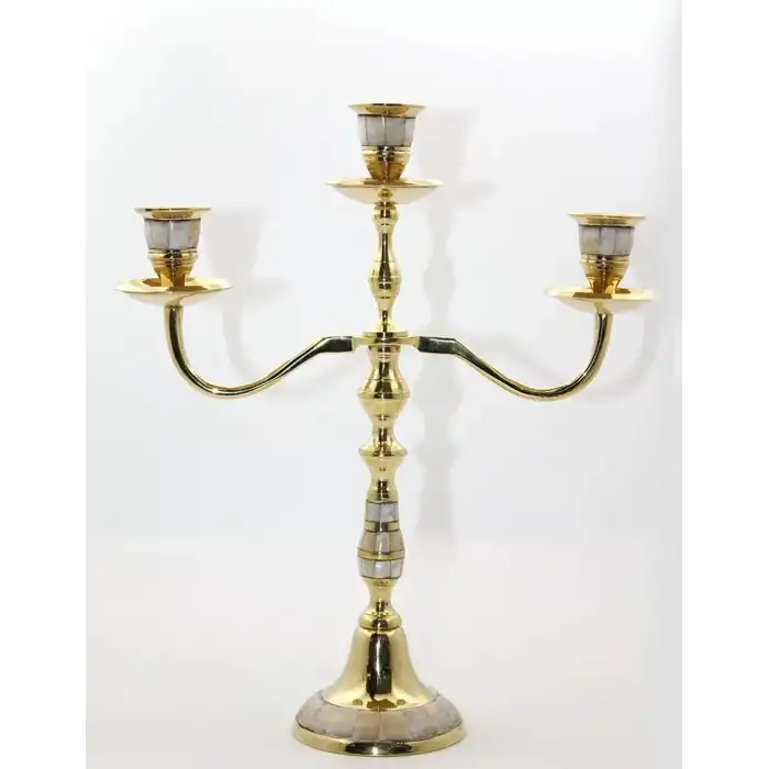 AsilTech Pirinç Sedefli 3lü Şamdan Model 2