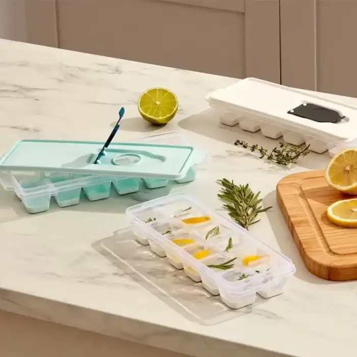 AsilTech Plastik Buz Kalıbı - Küp Şekilli - Kapaklı