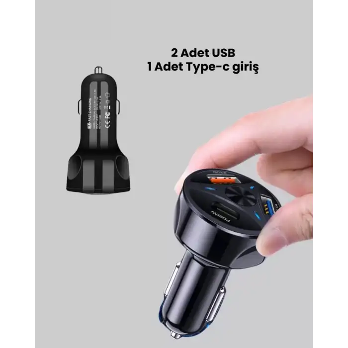 AsilTech Polygold Quick Charger 55W Araç Şarj Cihazı PD USB C Destekli