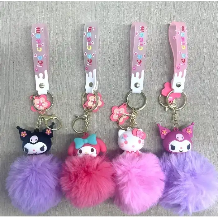 AsilTech Ponponlu Kuromi Ve Hello Kitty Karışık Anahtarlık