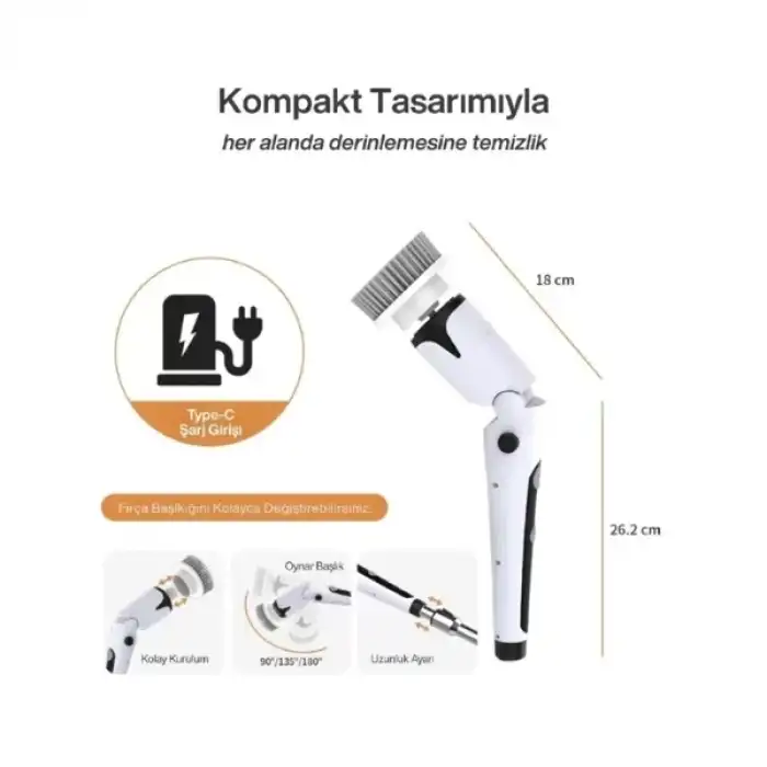 AsilTech Portatif Şarjlı Temizleme Fırçası