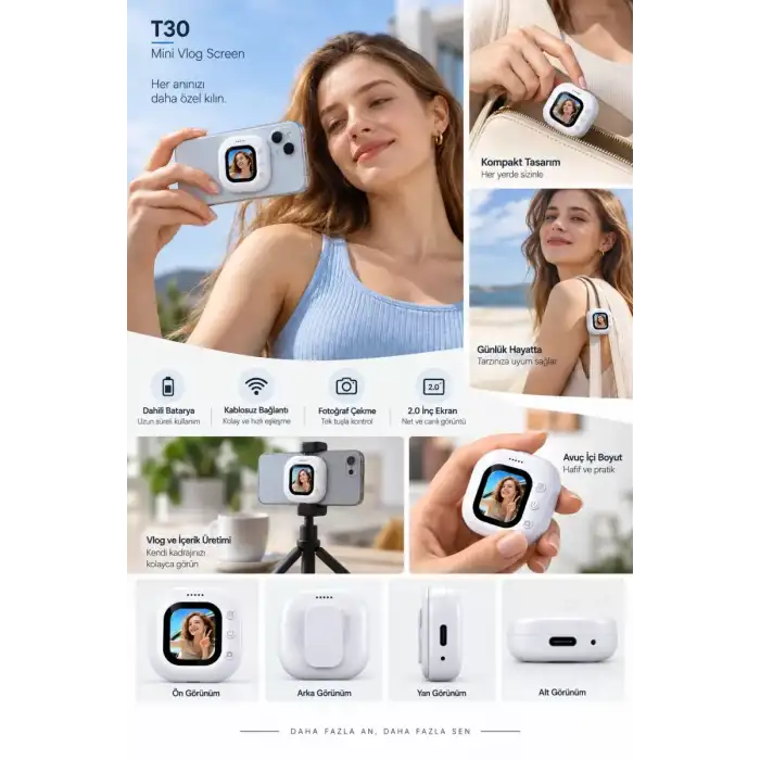 AsilTech Pratik Kullanım Kablosuz Mini Selfie Ekranı