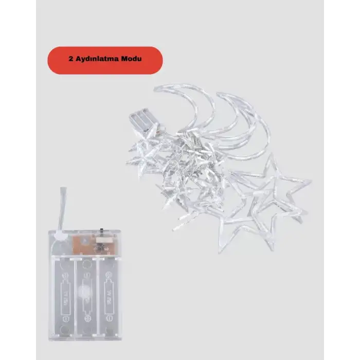 AsilTech Prizli Perde LED Işık Yıldız ve Ay Figürlü Romantik Aydınlatma