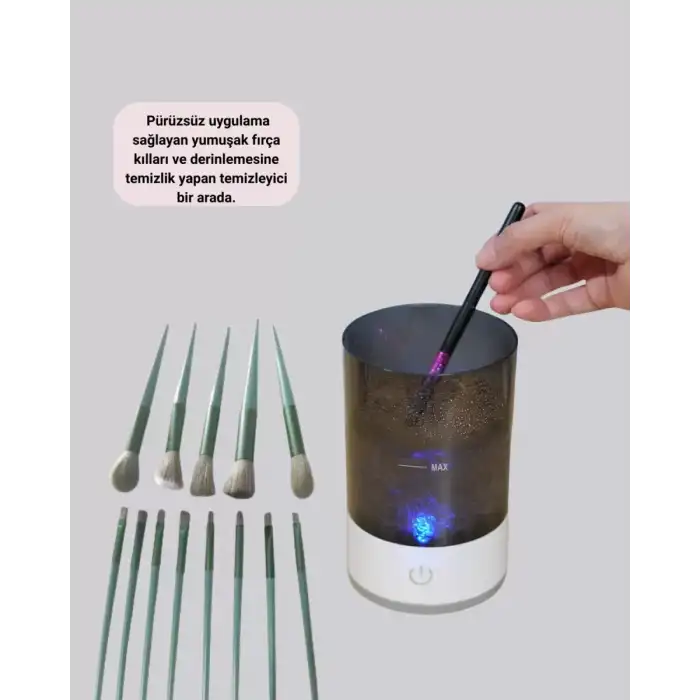 AsilTech Profesyonel 13’lü Makyaj Fırçası + USB Fırça Temizleyici İkili Set