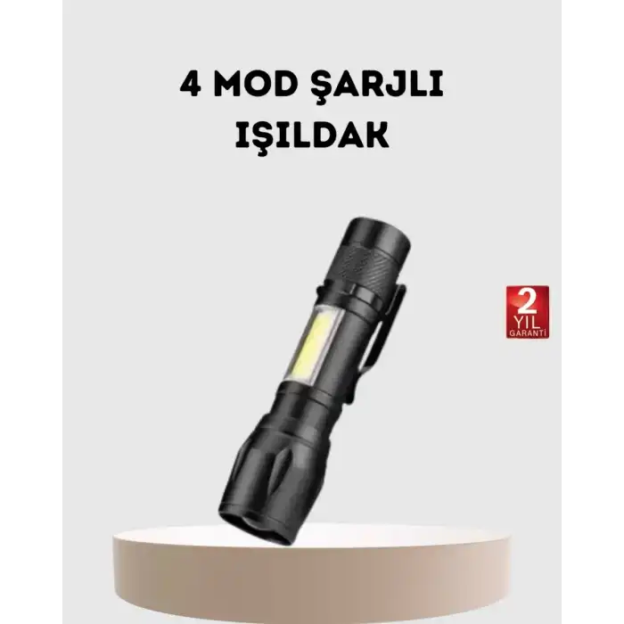 AsilTech Profesyonel 4 Modlu Şarjlı El Feneri | 1300 mAh Batarya | Cree LED Teknolojisi