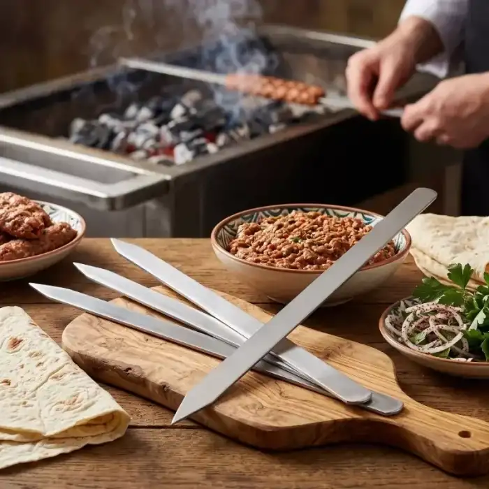 AsilTech Profesyonel Adana Kebap Şişi - 60 cm - Yassı Metal - Mangal Ekipmanı