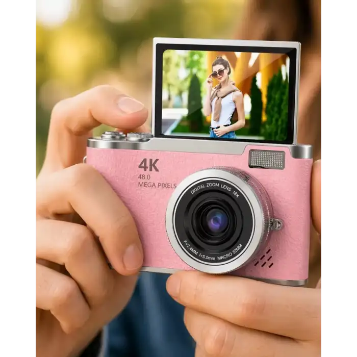 AsilTech Profesyonel Çekim İçin 48 MP Kamera 18x Zoom Flip Ekran Dijital Kamera