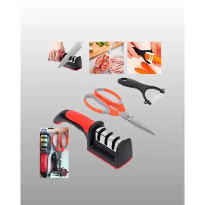 AsilTech Profesyonel Mutfak Makas Seti –  Kesim Makası + Soyacak + Bileyici Yeni Nesil